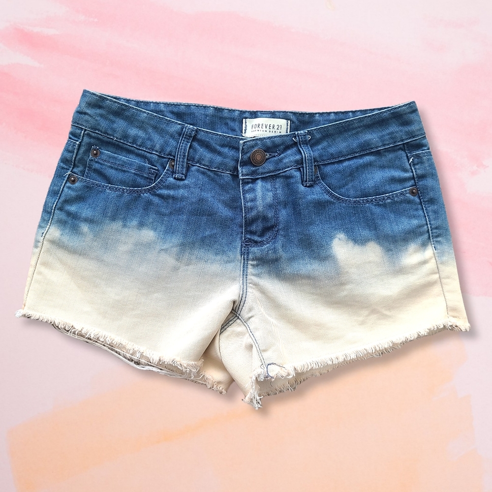 Forever 21 Bleach Dipped Distressed Denim Shorts